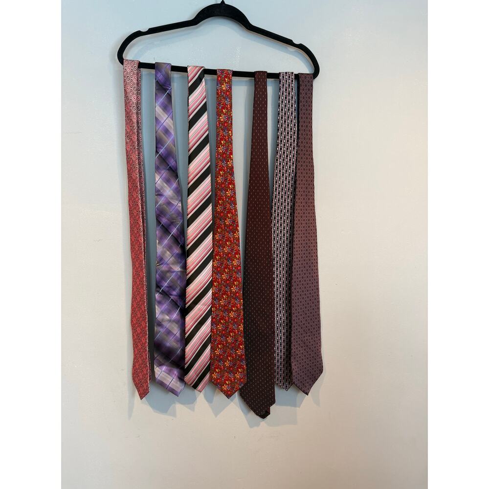 Lot of 7 Men’s 100% Silk Neckties Designer Mixed Pattern Tie Bundle